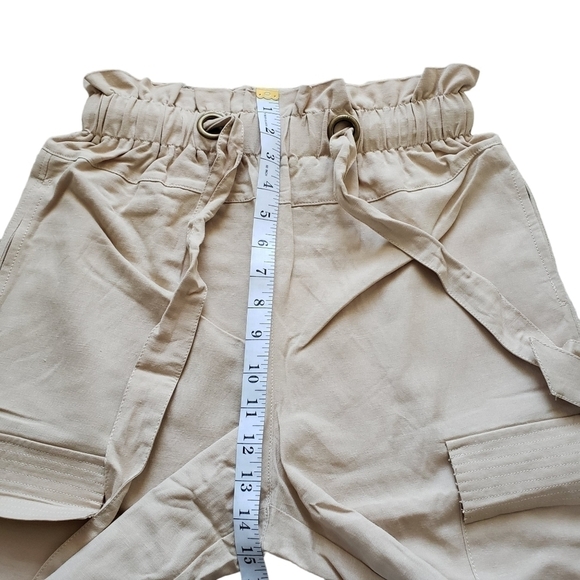 Anthropologie En Saison Taupe Linen Blend Tie Waist Cargo Pants - Picture 7 of 8